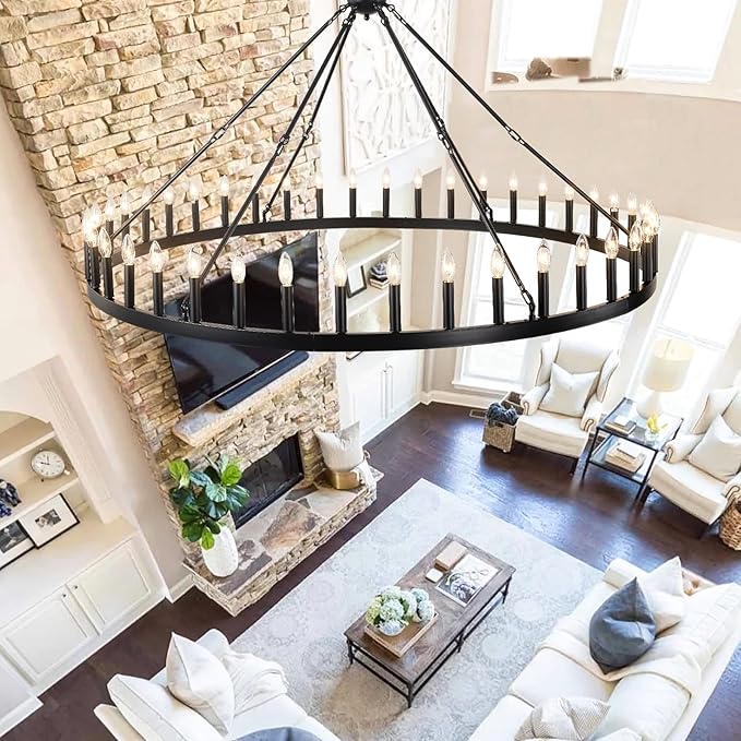64 Inch Extra Large Black Wagon Wheel Chandelier 42-Light Farmhouse Wagon Wheel - Image 3