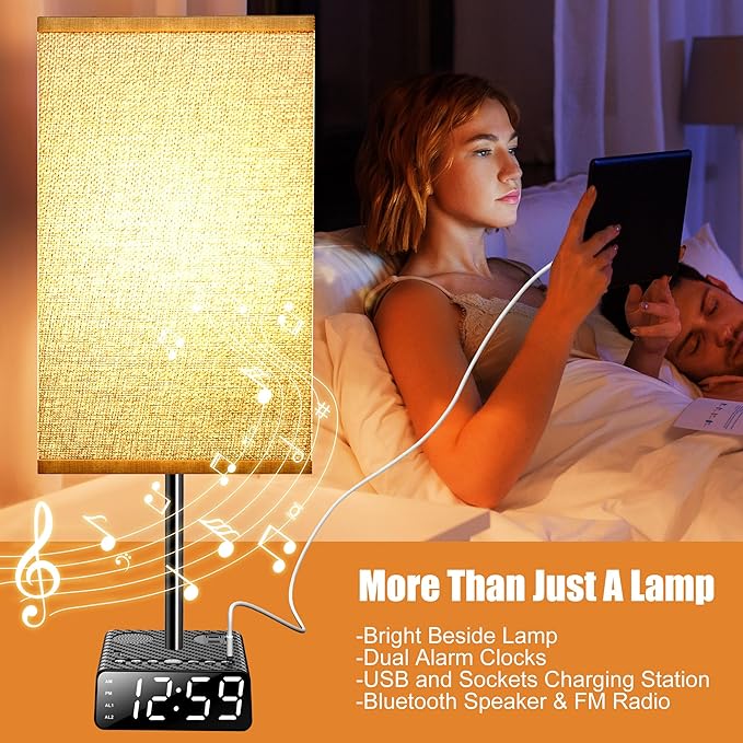 Yostyle Table Lamp with Alarm Clock Base, Bedside Lamp, 2 USB & 1 AC Power - Image 2
