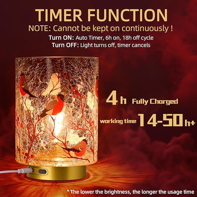Rechargeable Battery Table Lamp Timer, Handmade Crackle Glass Lamps - Image 6