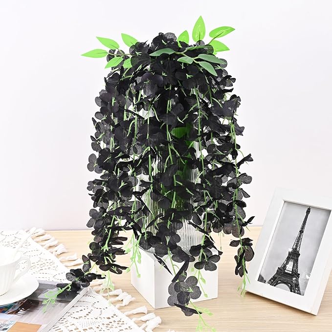 BLEUM CADE 36Pcs Black Fake Wisteria Hanging Flowers, 3.6Ft/Pcs Artificial - Image 6