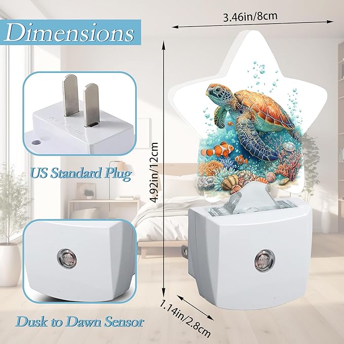 Sea Turtles Night Light, Fish Plug-in Dusk to Dawn Smart Sensor Nightlight - Image 2