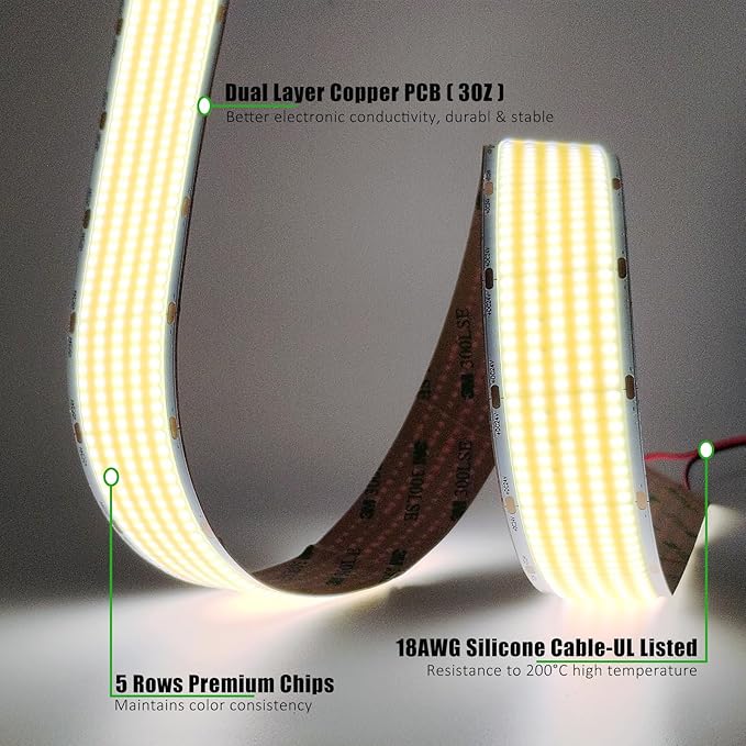JOYLIT 30MM Wide COB LED Strip Lights 24V Cool White 6000K 16.4FT/5M 8000LEDs - Image 3