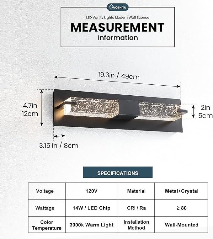 WOSHITU LED Wall Sconce Light: 19 Inch Black Modern Sconces Wall Lighting 3000K - Image 3