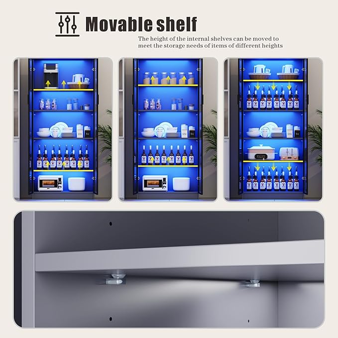 65" Tall Display Cabinet with Doors, Lighted Bookcase with Lights/Human Sensor - Image 4