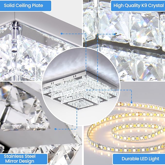 Finktonglan Square Crystal LED Ceiling Light Fixtures - Image 5