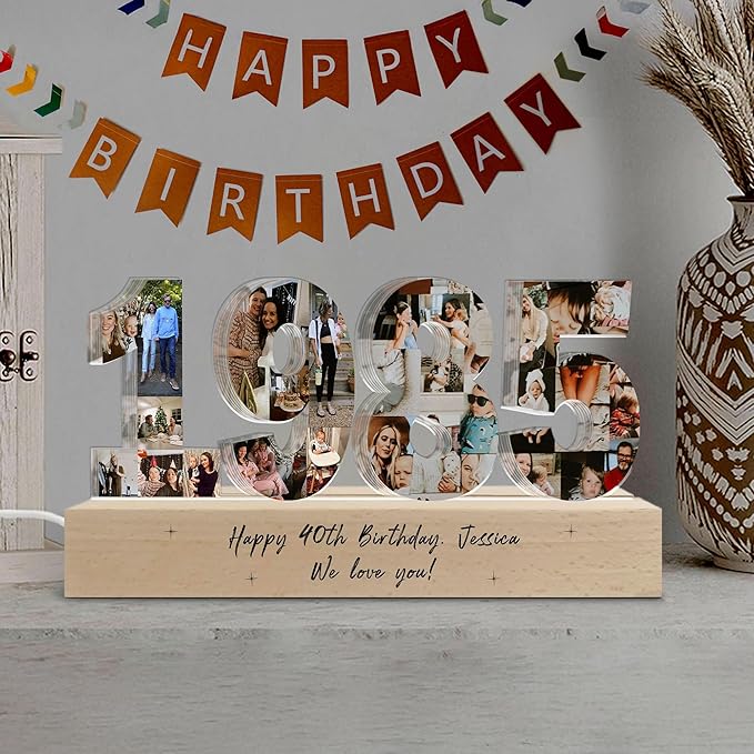 Personalized 40th Birthday Night Light 1985 – Custom Photo Collage Lamp - Image 3