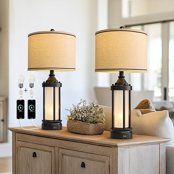 25'' Table Lamps for Bedroom Living Room Lamps Set of 2 Farmhouse Nightstand - Image 2