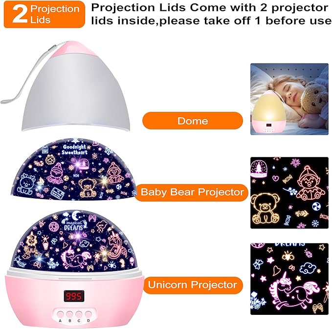 Kid Unicorn Night Light for Girls, and Baby Bear Night Lights Rotating Light - Image 6