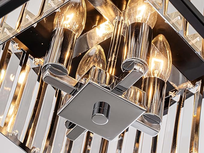 4-Lights K9 Crystal Ceiling Light, Close to Ceiling, 2-Tier Square Flushmount - Image 6