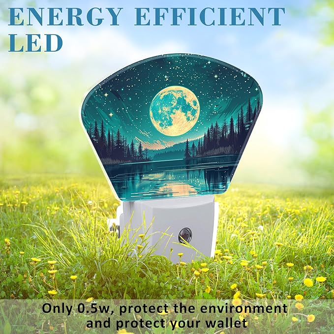 Fantasy Lake Forest Plug in Night Lights, Full Moon in Starry Sky Nightlight - Image 6
