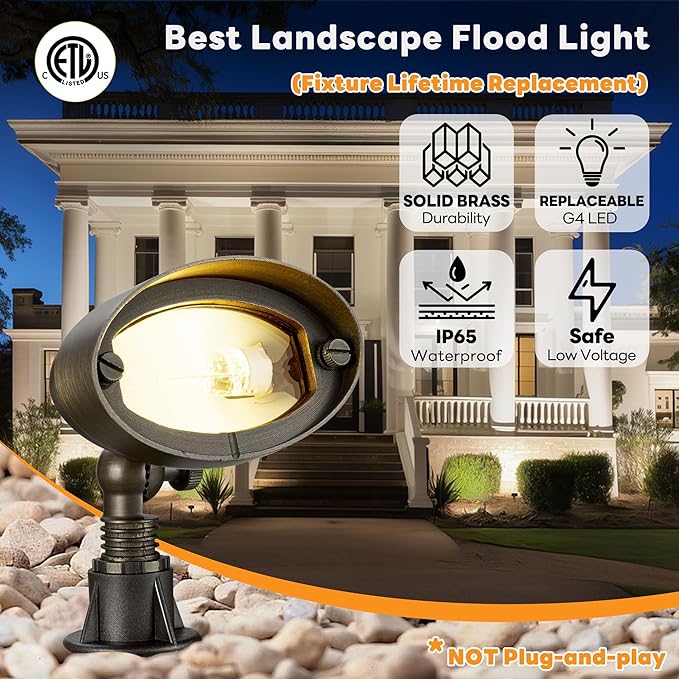 Gardenreet Low Voltage Wall Wash Lights - 12V Solid Brass LED Flood Lights - Image 2
