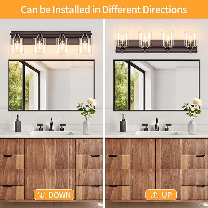 4 Light Modern Bathroom Light Fixtures Over Mirror, Bronze Finish Vanity Lights - Image 4