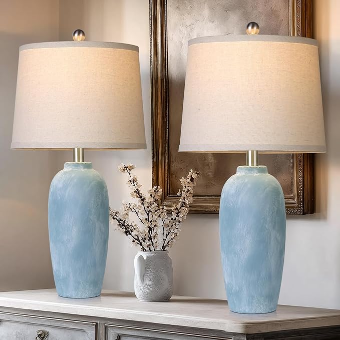 25“ Jar Table Lamps Set of 2, Ceramic Bedside Lamps - Image 9