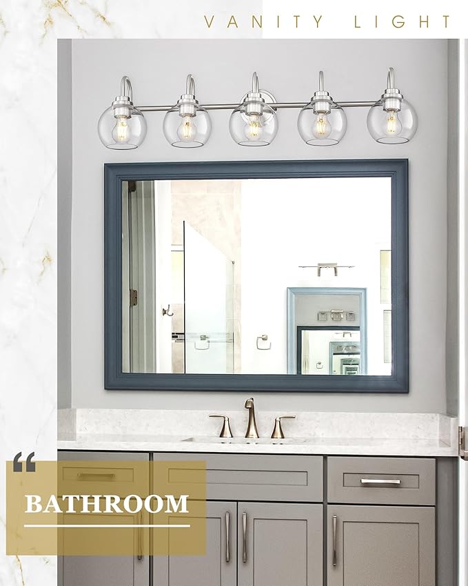 Bathroom Light Fixtures, 5-Light Brushed Nickel Vanity Lights Over Mirror - Image 5