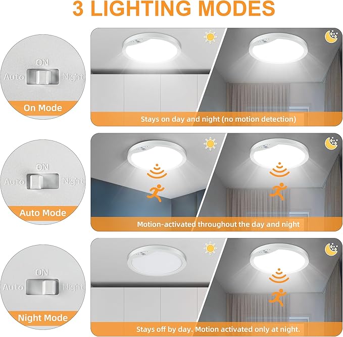 2-Pack Motion Sensor Ceiling Lights Hard-Wired, 9Inch Indoor Motion Activated - Image 3