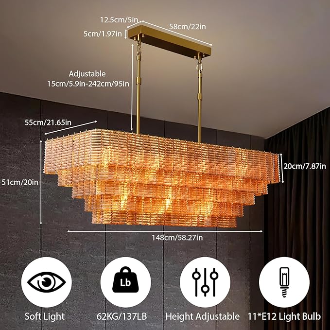 Rectangular Large Chandelier for Dining Room, Linear Chandelier - Image 2