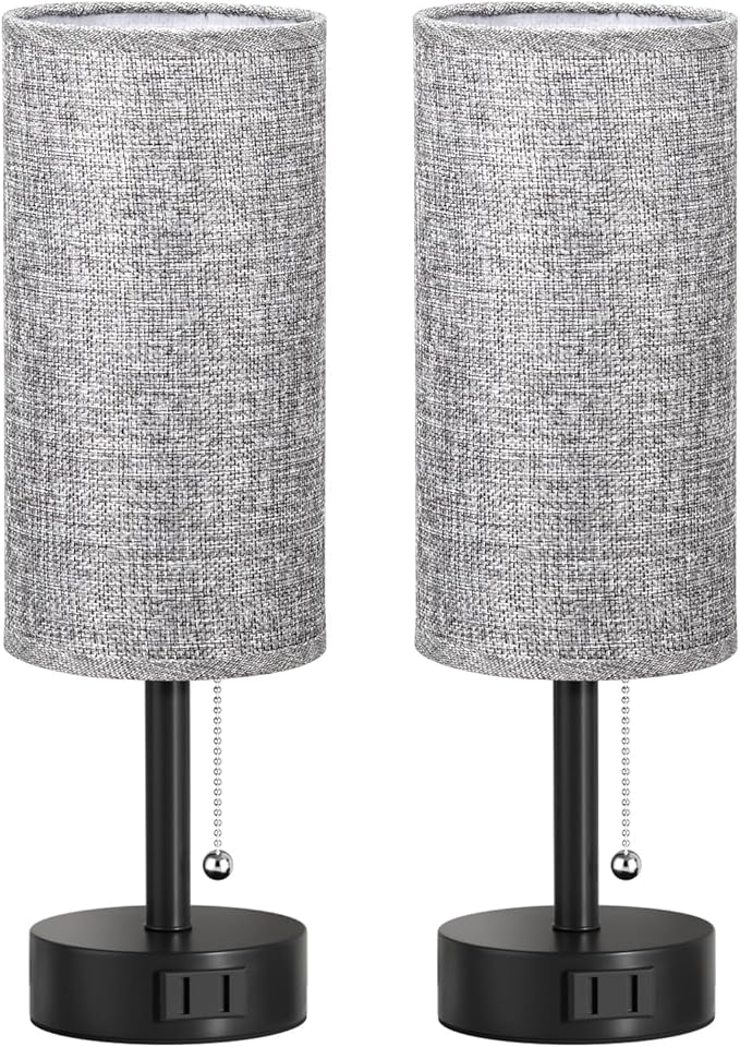 Fenmzee Grey Bedside Table Lamps Set of 2-3 Color Temperatures Pull Chain Lamp - Image 8