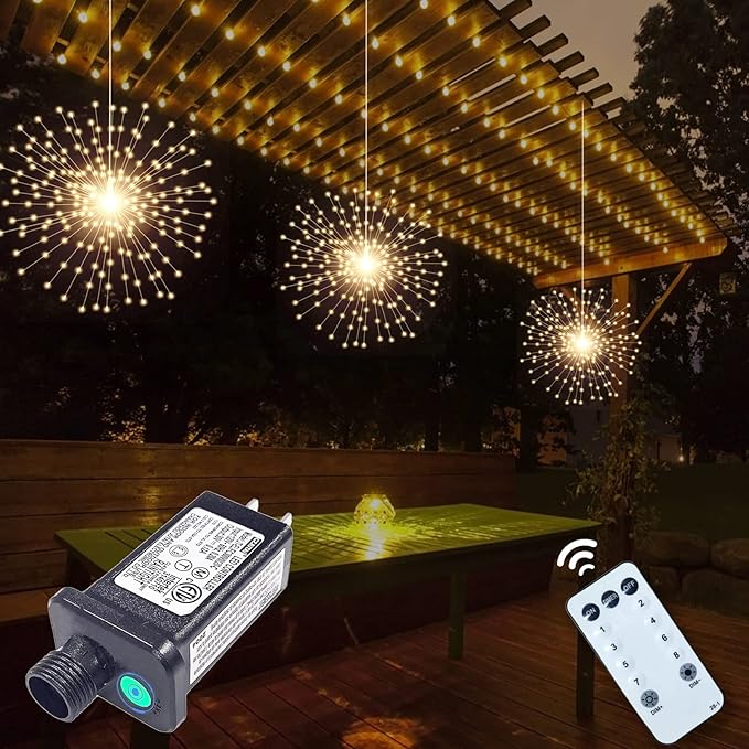 3 Pack 600 LED Plug-in Starburst Lights, Firework Light 8 Modes Dimmable Remote by PXBNIUYA