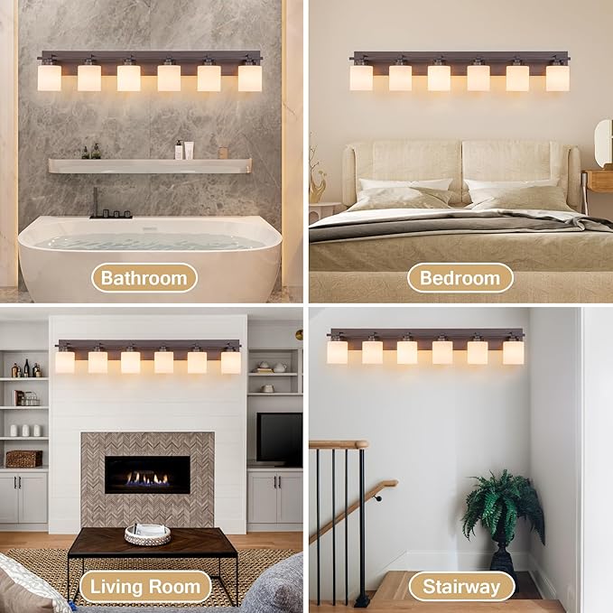 6 Light Modern Bathroom Light Fixtures Over Mirror, Bronze Finish Vanity Lights - Image 6