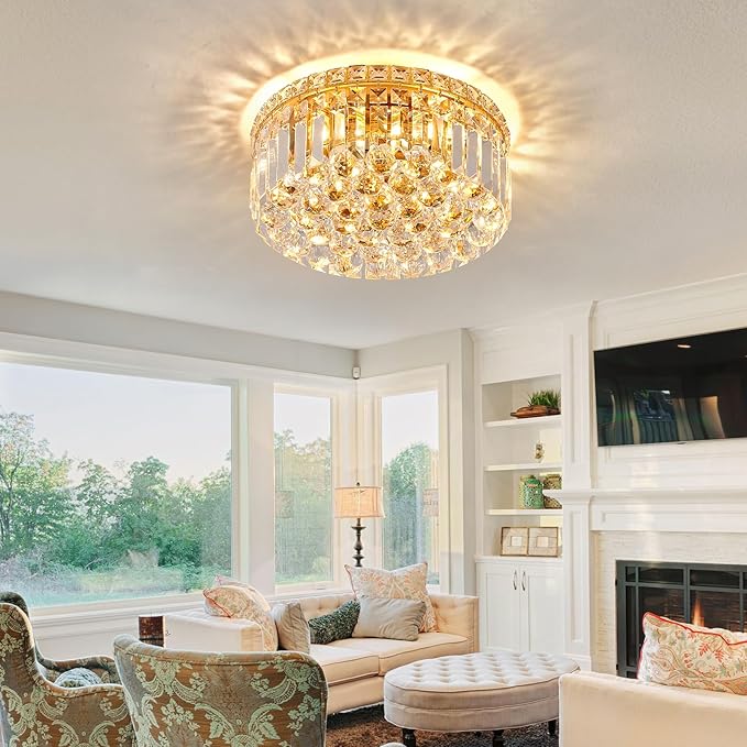 4-Light Gold Crystal Chandeliers Flush Mount Chandelier Light Fixture - Image 6