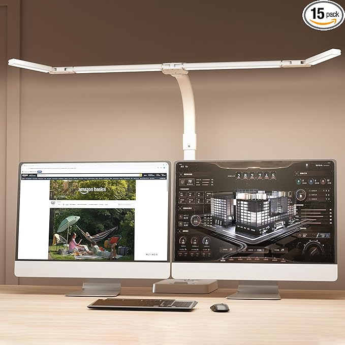 LED Desk Lamp for Home Office - 24W Bright Double Head Desk Light by SANDIEA
