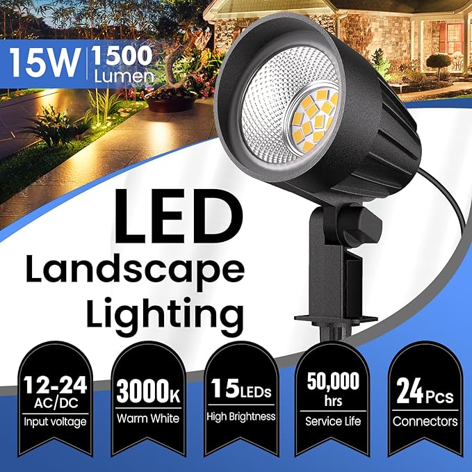 Low Voltage Landscape Lighting, 15W LED Landscape Spotlights - Image 2