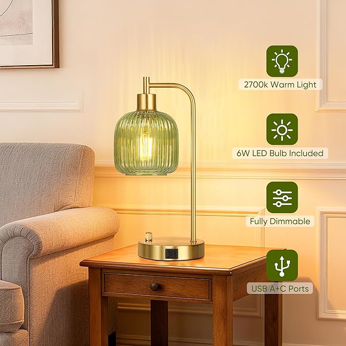QiMH Industrial Table Lamp for Bedroom Set of 2, Stepless Dimmable Gold Lamps - Image 4