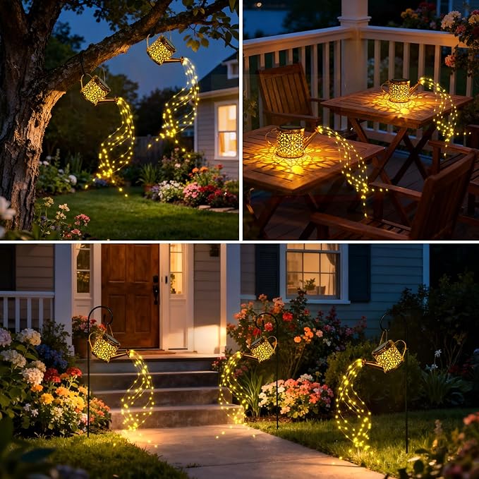 1 Pack Solar Watering Can Lantern, Hanging Light Outdoor Waterproof, Hanging - Image 6