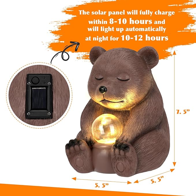 Solar Bear Statue for Outdoor, Garden Decor - Image 3