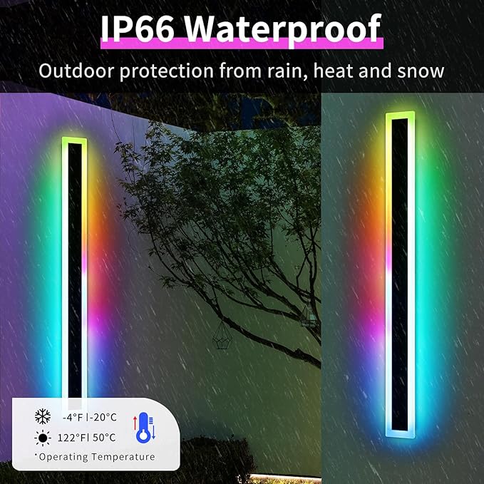 Widened 2 Pack Modern Exterior Lighting Fixtures, 58inch RGB Dimmable Outdoor - Image 4