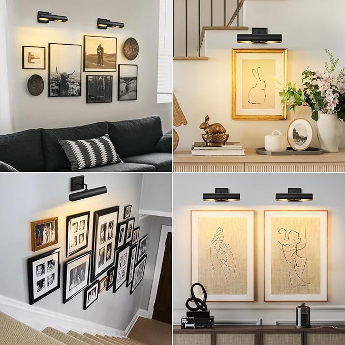 Black Dimmable Art Picture Light: 12" Brass Hardwired Display Wall Lights - Image 6