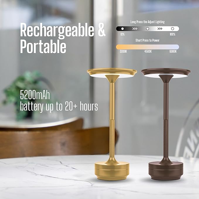 Cordless Rechargeable Touch Lamp 5000mAh Battery, 20+ Hours Use, USB-C Charging - Image 5