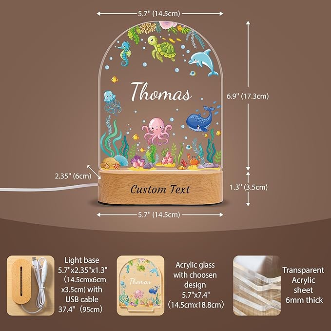 Personalized Baby Gifts for Kids, Custom Name LED Acrylic Night Light, Marine - Image 5
