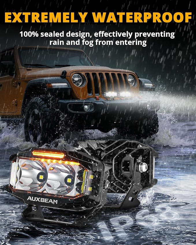 Auxbeam V-MAX Series 4 Inch LED Pod Driving Lights, 72W Rectangle Side Shooter - Image 6