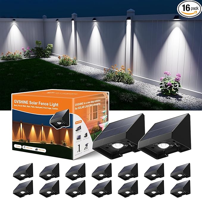 16 Pack Bright Sun Power Fence Lights Outdoor Waterproof by GVSHINE