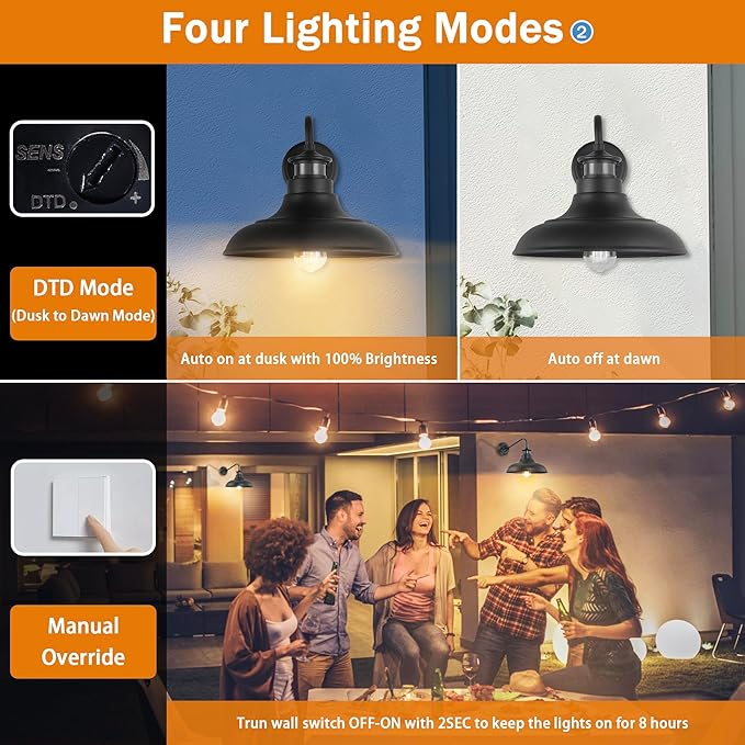 Dusk to Dawn Motion Activated Sensor Gooseneck Outdoor Wall Light Fixture - Image 4