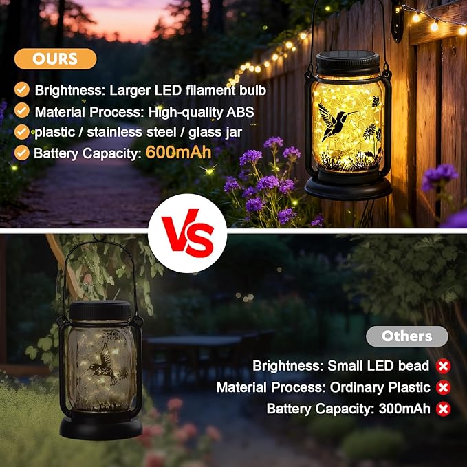 2 Pack Hummingbird Solar Lantern Outdoor Garden Decor, Birthday Gifts - Image 4