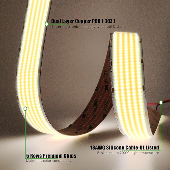 JOYLIT 30MM Wide COB LED Strip Lights 24V Natural White 4000K 16.4FT/5M - Image 3