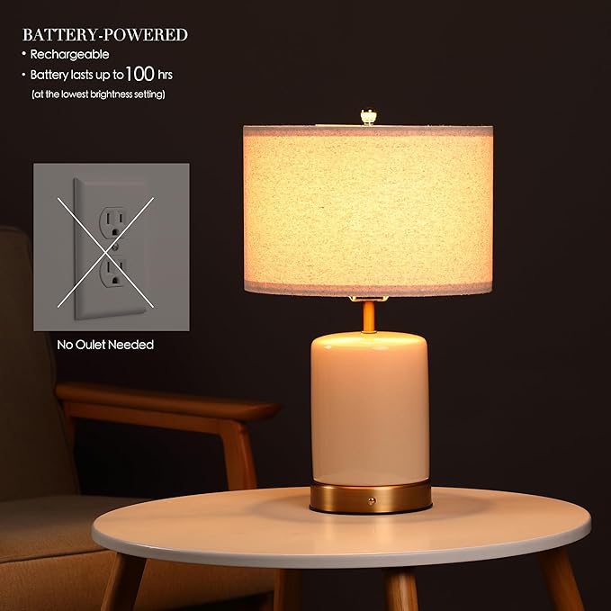 O’Bright Dune - Battery Powered Table Lamp, Rechargeable Cordless Ceramic Lamp - Image 2