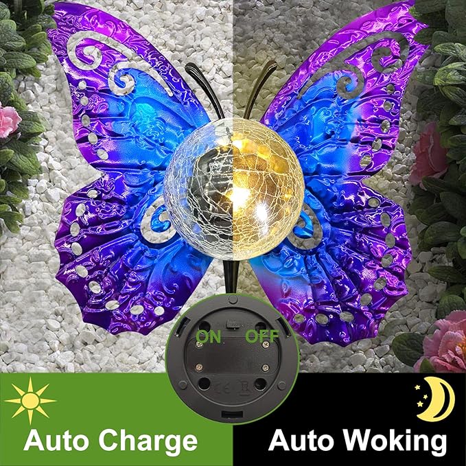 Solar Lights Outdoor Garden Butterfly Decor, Metal Butterfly Statue Decoration - Image 5