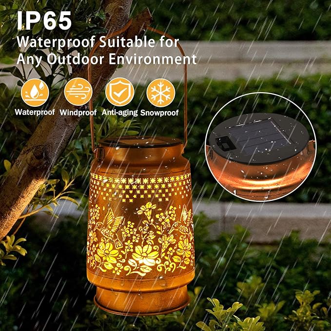 2 Pack Solar Lanterns Outdoor Hummingbird Garden Decor, Christmas Gifts - Image 8