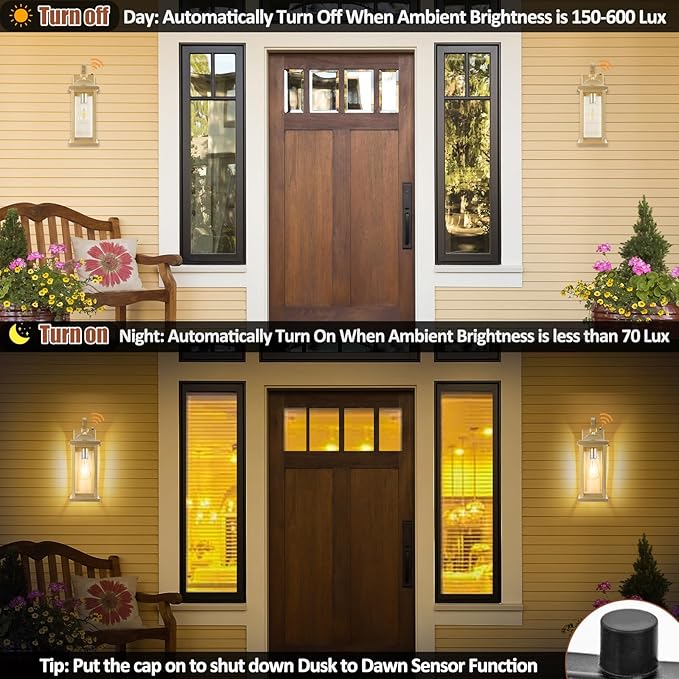 Large Gold Outdoor Sconces Dusk to Dawn 2-Pack, 17 Inch Large Porch Light - Image 2