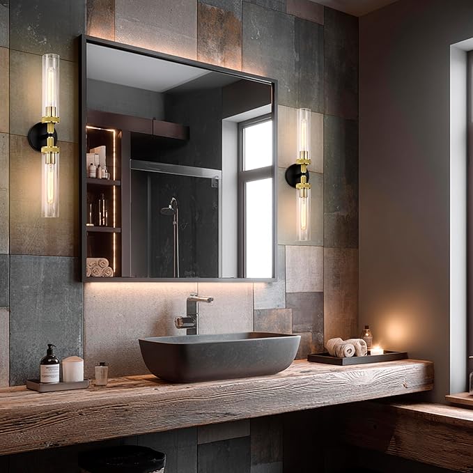 LaLuLa 2-Pack Black and Gold Bathroom Vanity Light Fixtures – Modern 2-Light - Image 2
