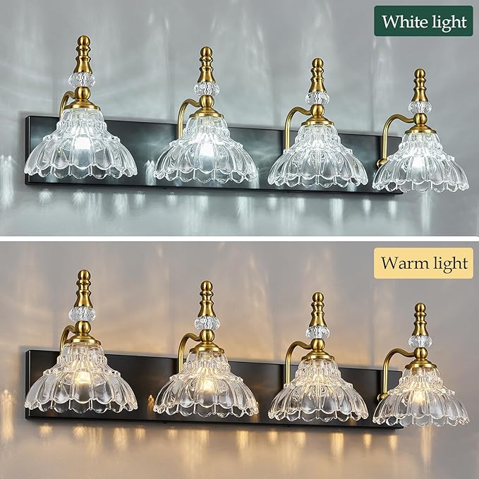 Vintage Bathroom Vanity Light, 4-Light Black Gold Vanity Lighting Fixture - Image 4
