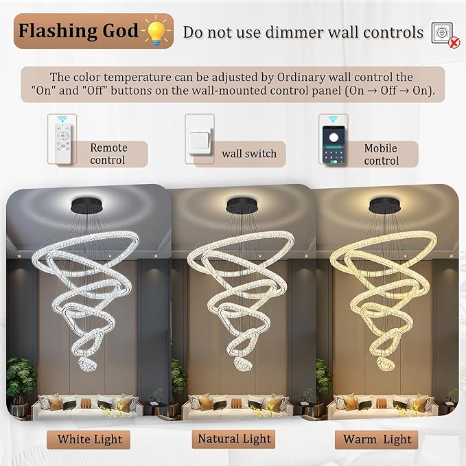 Flashing God Modern 6 Ring Crystal Chandeliers - Image 3
