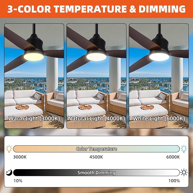 Outdoor Ceiling Fan with Light, 52 Inch Walnut Waterproof Outdoor Patio Fan - Image 4