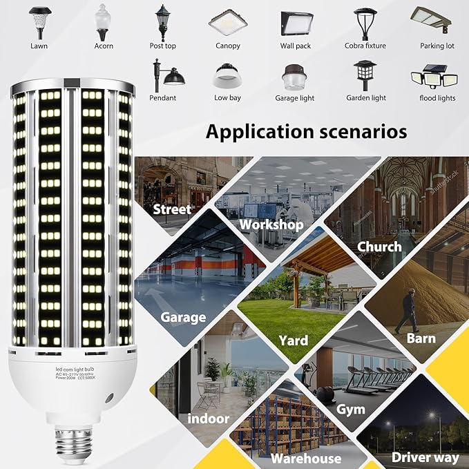 200W LED Corn Light Bulb 4 pack, Commercial Grade 30500LM DayLight 5000K - Image 6