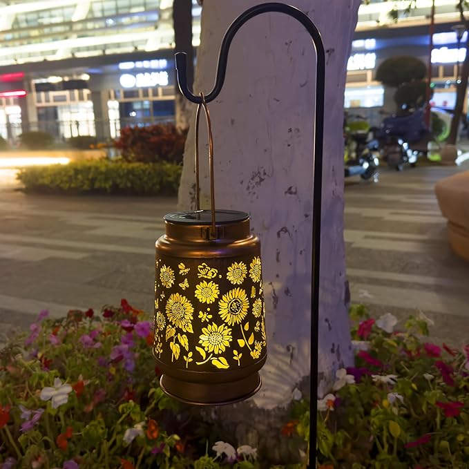 2 Pack Sunflower Solar Lantern Lights, Outdoor Lanterns Garden Decor, Hanging - Image 6
