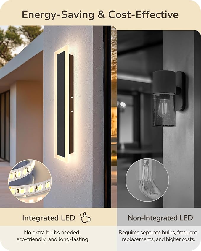 EDISHINE Upgraded 2 Pack 23.6" LED Outdoor Wall Light, Linear Modern Outdoor - Image 2