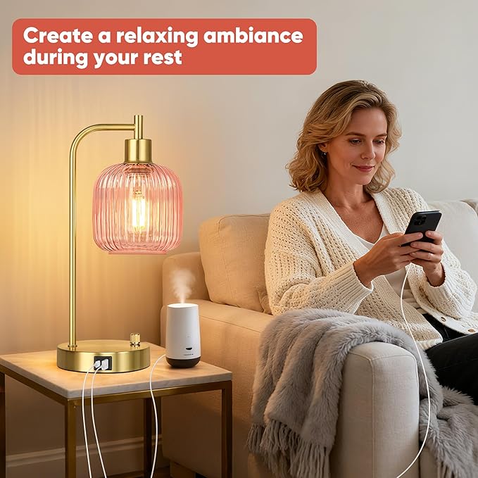 QiMH Industrial Table Lamp for Bedroom Set of 2, Stepless Dimmable Gold Lamps - Image 5